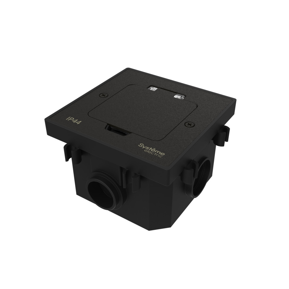 Systeme Elecrtic MultiDesk Чёрный матовый Лючок на 2 модуля IP44 с монтажной коробкой для бетонных полов , тип MDK20