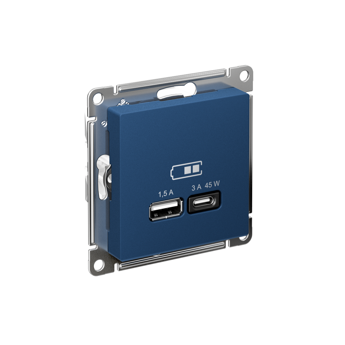 Systeme Electric AtlasDesign Аквамарин Розетка USB A + тип-C 45Вт высокоскор.заряд. QC,PD, механизм