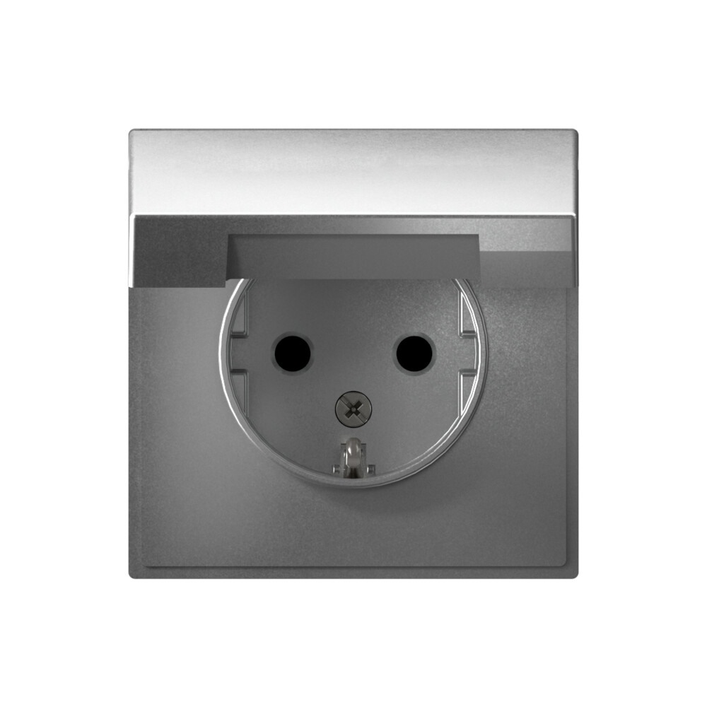 Systeme Electric ArtGallery Алюминий Розетка с заземл. со шторк. с крышкой, 16А, IP20, механизм