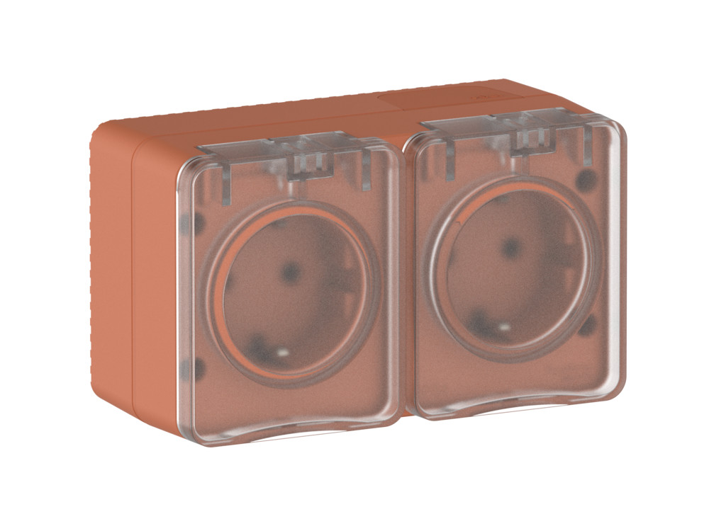 Systeme Electric AtlasDesign Profi54 Наруж Терракотовый Розетка двойная с з/к со шторками 16А