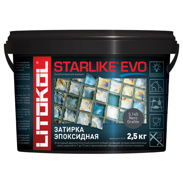 Эпоксидная затирка для плитки Litokol Starlike Evo S.140 Nero Grafite, 2,5 кг