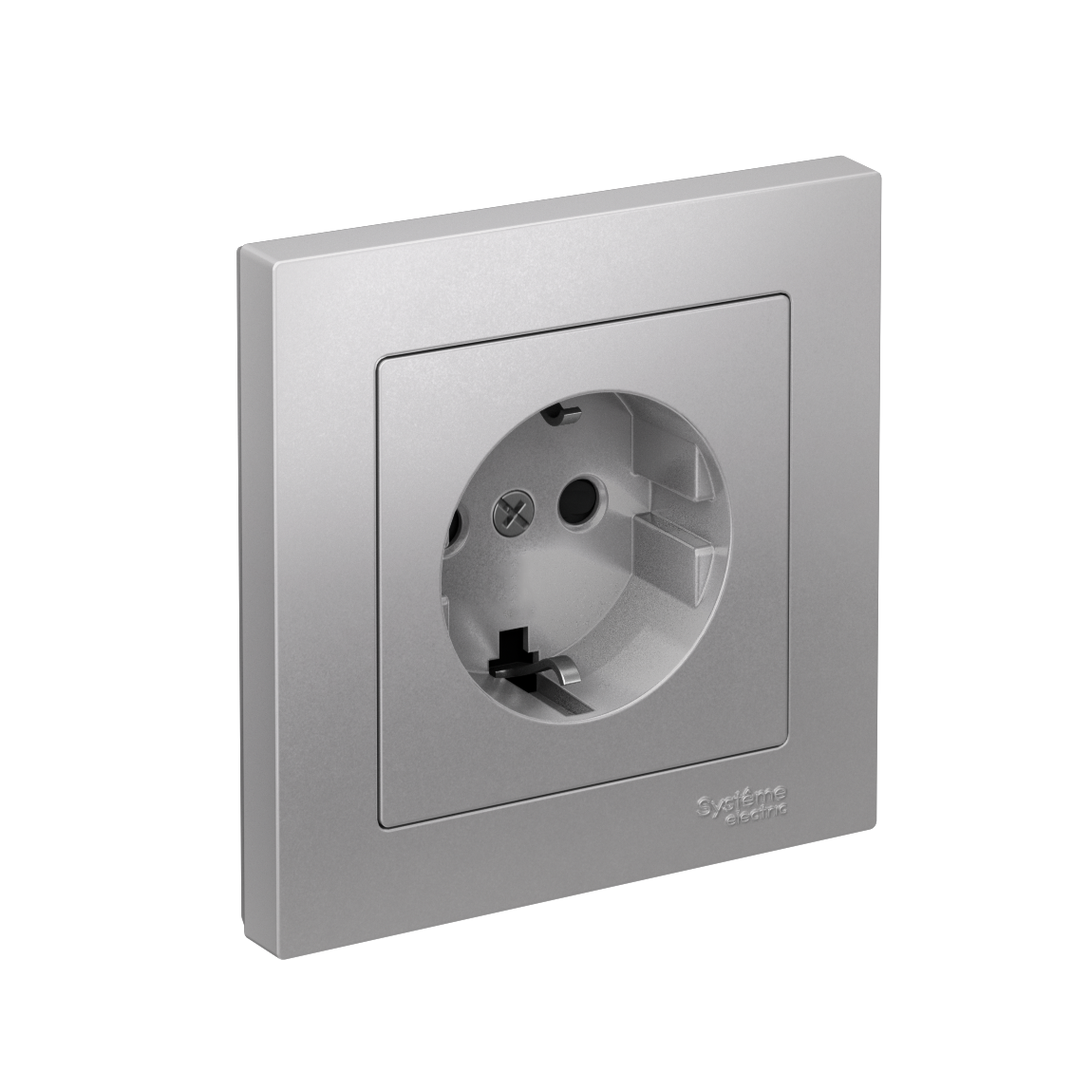 Systeme Electric AtlasDesign Алюминий Розетка с заземлением со шторками, 16А, в сборе, быстрозажим. клем.