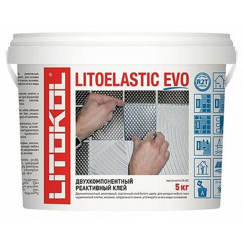 Клей для плитки Litokol Litoelastic Evo (A) + (В), белый, ведро 5 кг