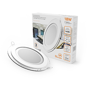 Gauss Светильник Glass круг 18W 1390lm 3000K 220-240V IP20 монт Ø155 200*35 с дек стеклом LED