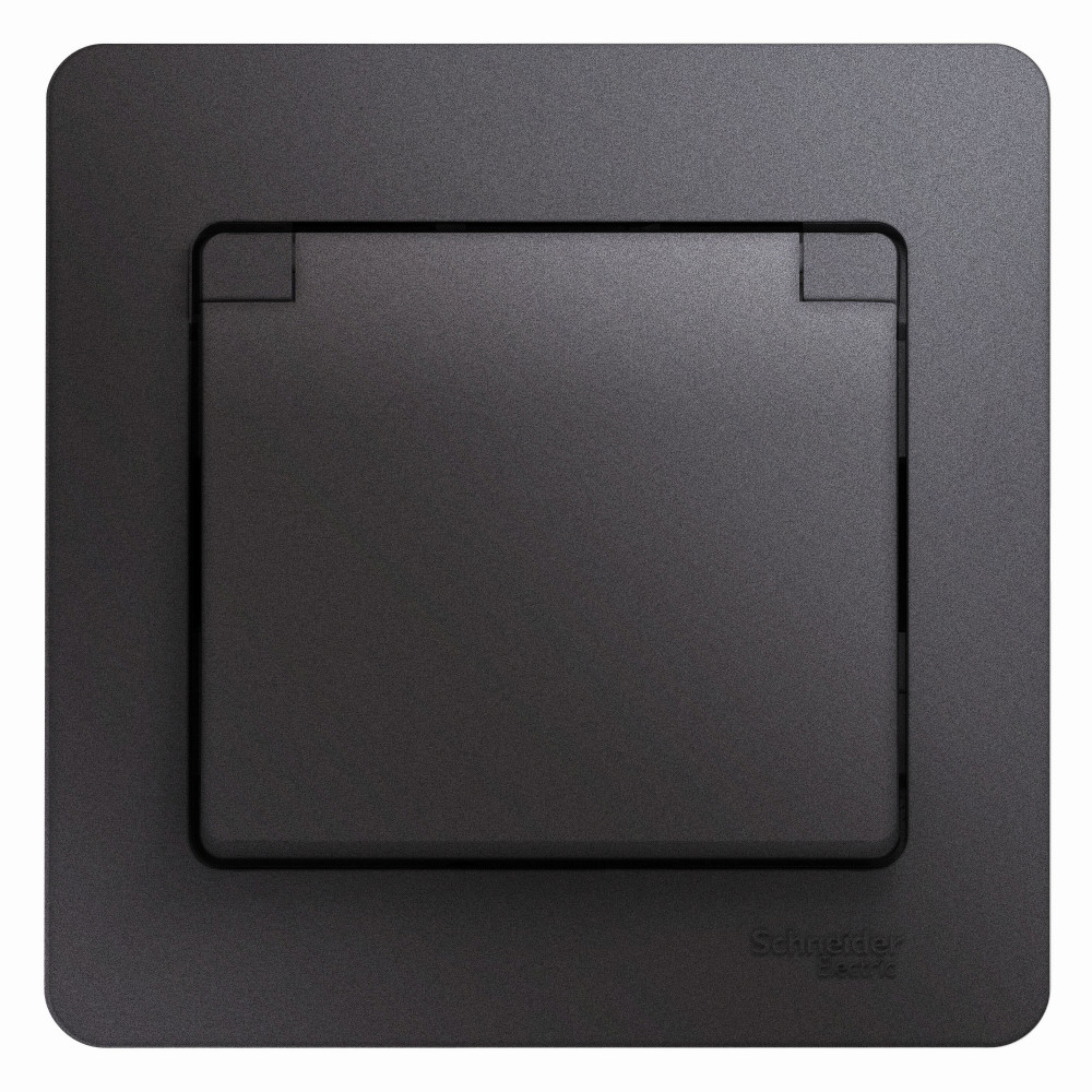 Systeme Electric Glossa Графит Розетка с/з со шторками с крышкой IP20 (в сборе)