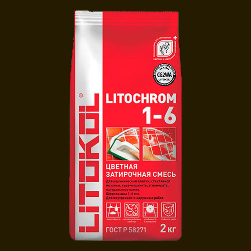 Затирка швов цементная Litokol Litochrom 1-6 C.470 черный, алюм.мешок 2 кг