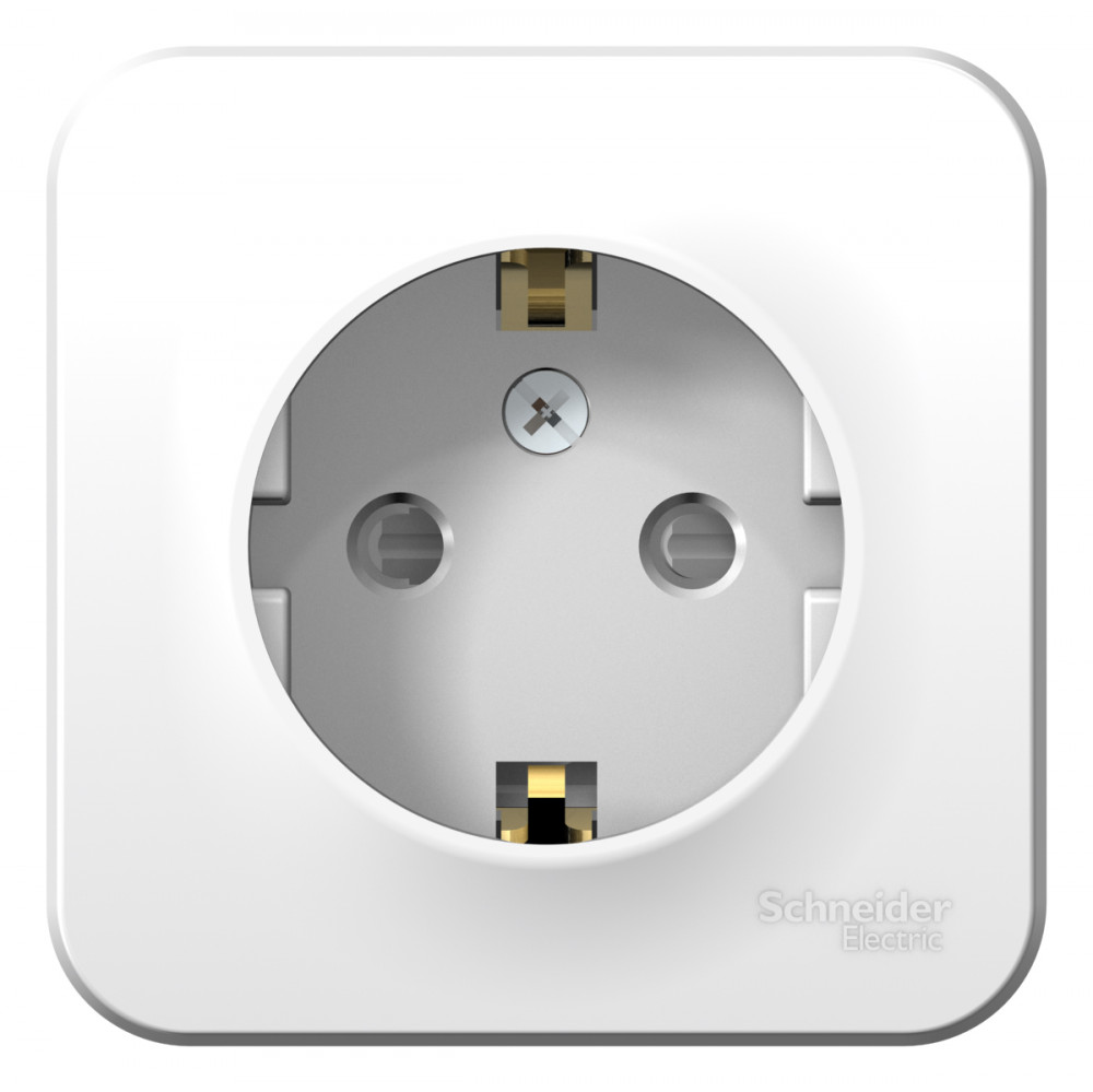 Systeme Electric Blanca наруж Бел Розетка с/з со шторками 16А, 250В, монтажная пластина