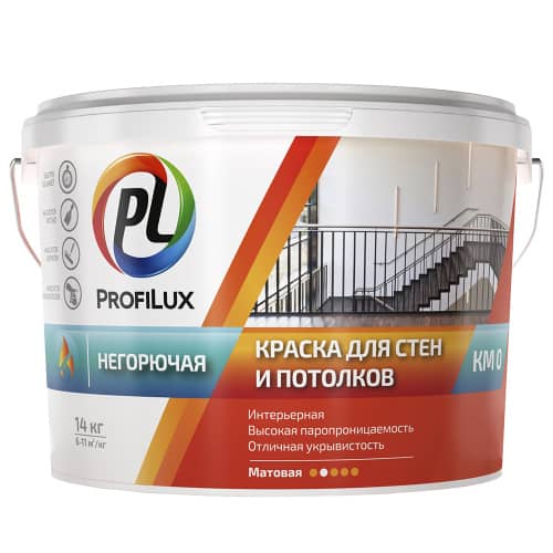 Краска для стен и потолков негорючая ProfiLux КМ-0 белая 14 кг
