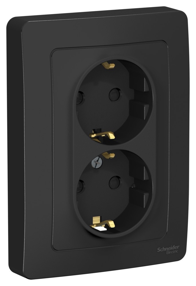 Systeme Electric Blanca внутр Антрацит Розетка 2-ая с/з со шторками, 16А, 250В