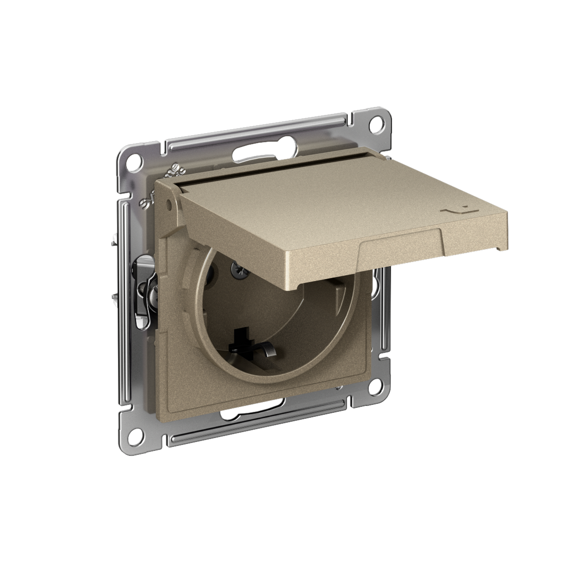 Systeme Electric AtlasDesign Шампань Розетка с заземл. со шторк. с крышкой, 16А,IP20,мех., быстрозажим. клем.