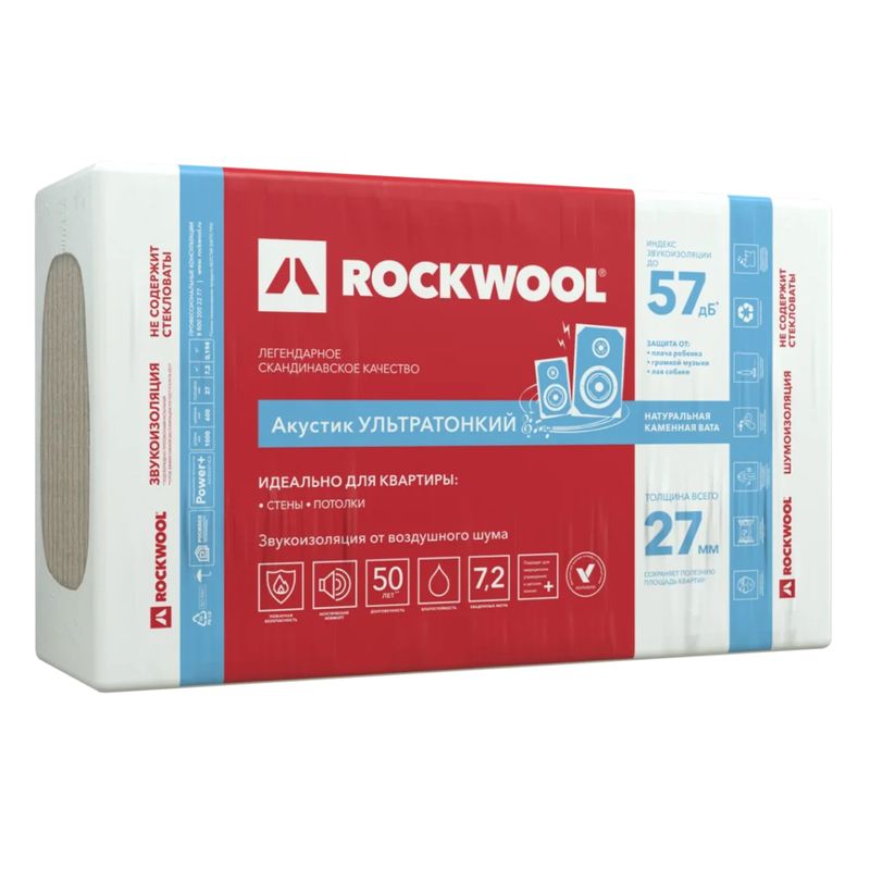 Утеплитель ROCKWOOL Акустик Ультратонкий 1000х600х27 мм 12 штук в упаковке