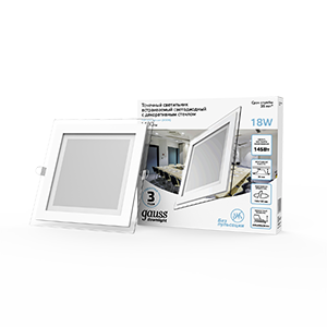 Gauss Светильник Glass кв 18W 1480lm 4000K 220-240V IP20 монт Ø155х155 200*200*30 с дек стек LED