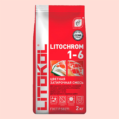 Затирка швов цементная Litokol Litochrom 1-6 C.70 светло-розовый, алюм.мешок 2 кг