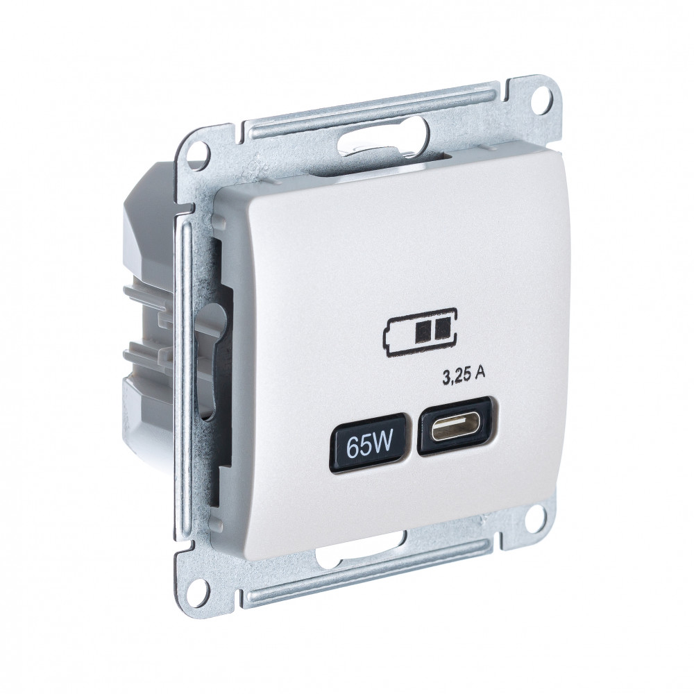 Systeme Electric Glossa Перламутр USB Розетка тип-C 65W высокоскор.заряд. QC, PD, мех.