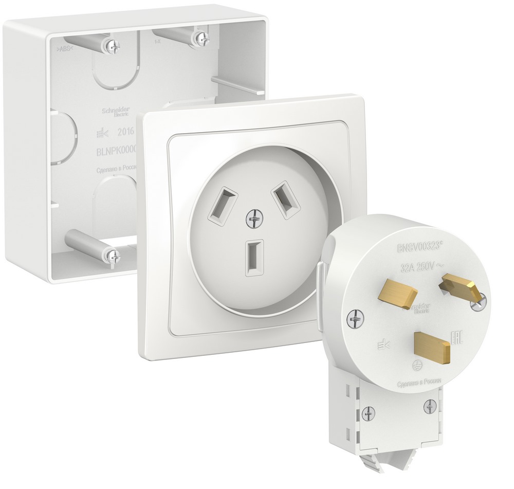 Systeme Electric Blanca наруж Бел Комплект силовой 32 А, 250 В: розетка, вилка, подъемная коробка
