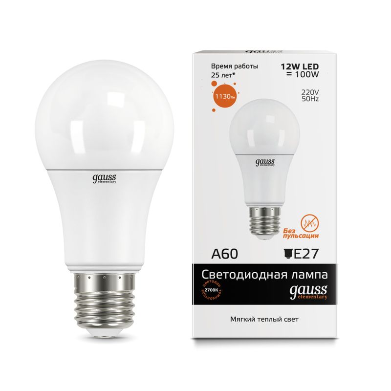 Лампа Gauss LED Elementary A60 12W E27 теплый свет 3000K