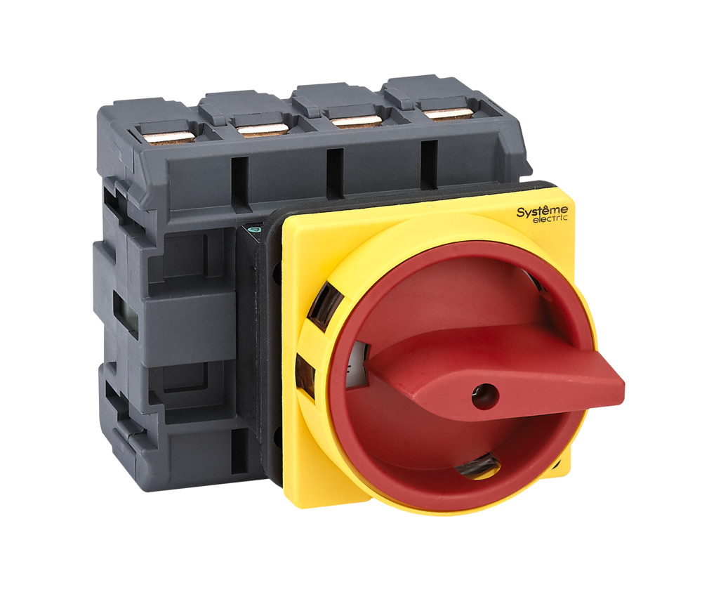 Systeme Electric SystemePact MSD  Выключатель-разъединитель 4P 100A IP20 с красной рукояткой на дверцу 4 винтами с замком