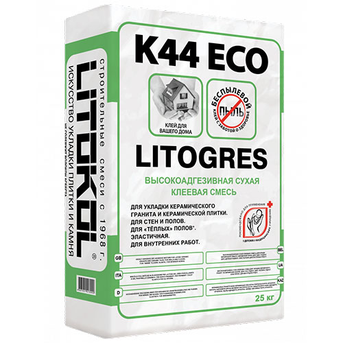 Клей для плитки Litokol Litogres K44 Eco (C1) серый, 25 кг / Литокол Литогрес