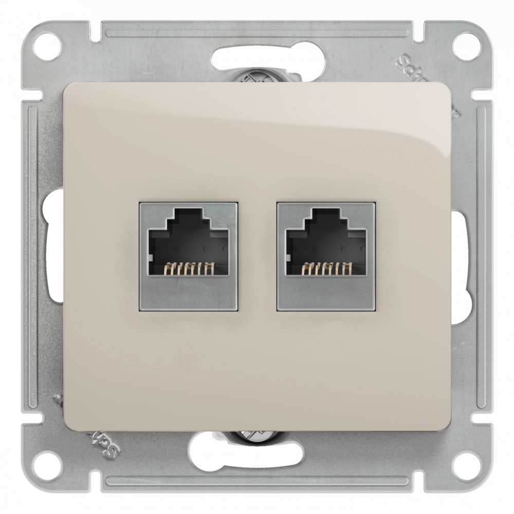 Systeme Electric Glossa Молочный Розетка 2-ая RJ11+RJ45, кат.5E