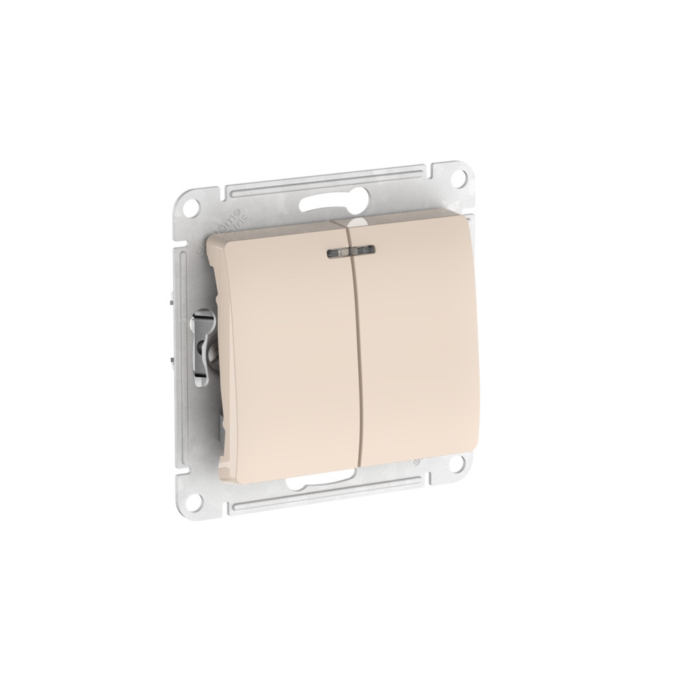 Systeme Electric Glossa Бежевый Выключатель 2-клавишный с подсветкой, сх.5а, 10АХ, мех., быстрозажим. клем.