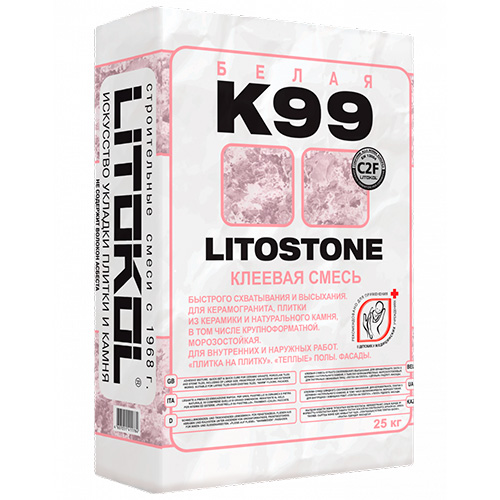 Клей для плитки Litokol Litostone K99 (C2F) белый, 25 кг/ Литокол Литостоне