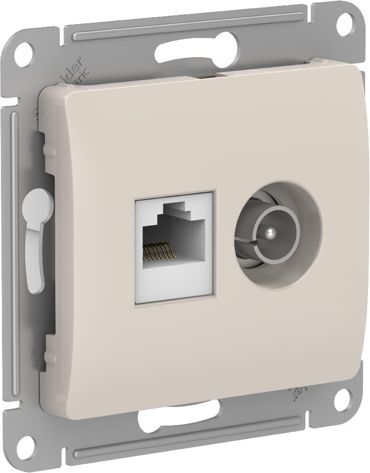 Systeme Electric Glossa Молочный Розетка двойная TV + компьютерная RJ45, кат. 5Е