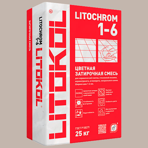 Затирка швов цементная Litokol Litochrom 1-6 C.30 жемчужно-серый, мешок 25 кг