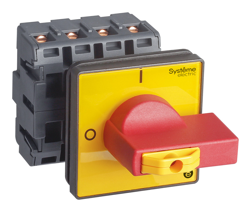 Systeme Electric SystemePact MSD  Выключатель-разъединитель 4P 63A IP20 с красной рукояткой на дверцу 4 винта 1 замок