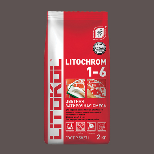 Затирка швов цементная Litokol Litochrom 1-6 C.40 антрацит, алюм.мешок 2 кг