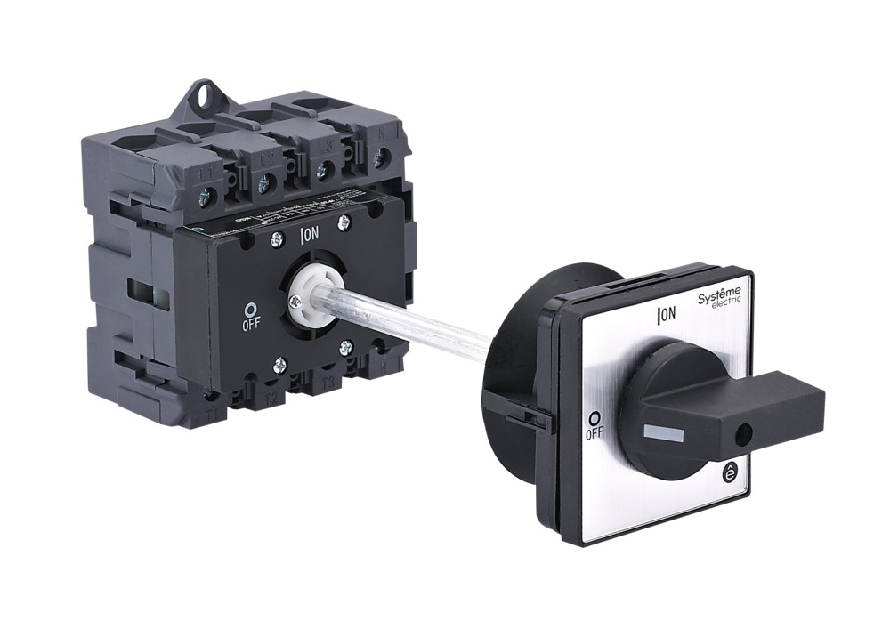 Systeme Electric SystemePact MSD  Выключатель-разъединитель 4P 100A IP20 с чёрной выносной рукояткой на дин-рейке/плате