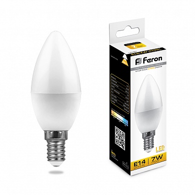 Feron Лампа светодиодная, (7W) 230V E14 2700K C37, LB-97