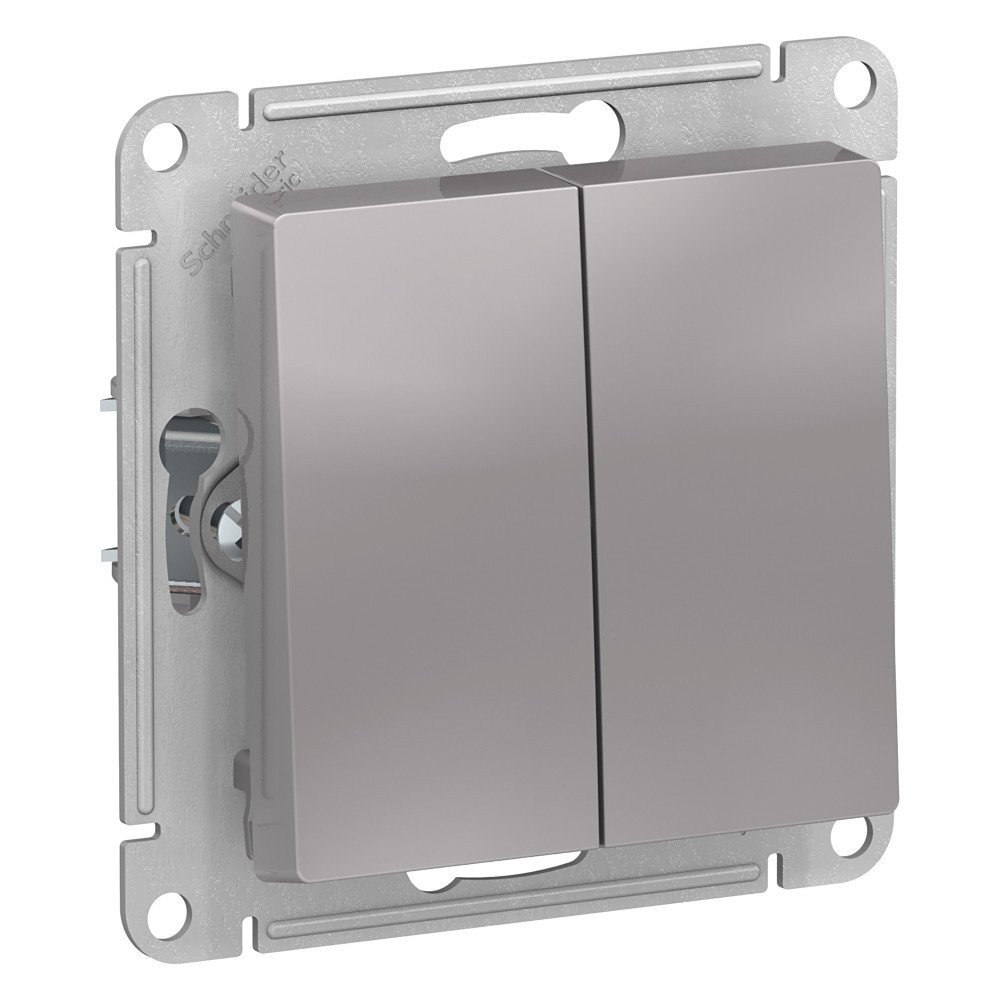 Systeme Electric AtlasDesign Aqua Алюминий Выключатель 2-клавишный, IP44, сх.5, 10АХ, механизм