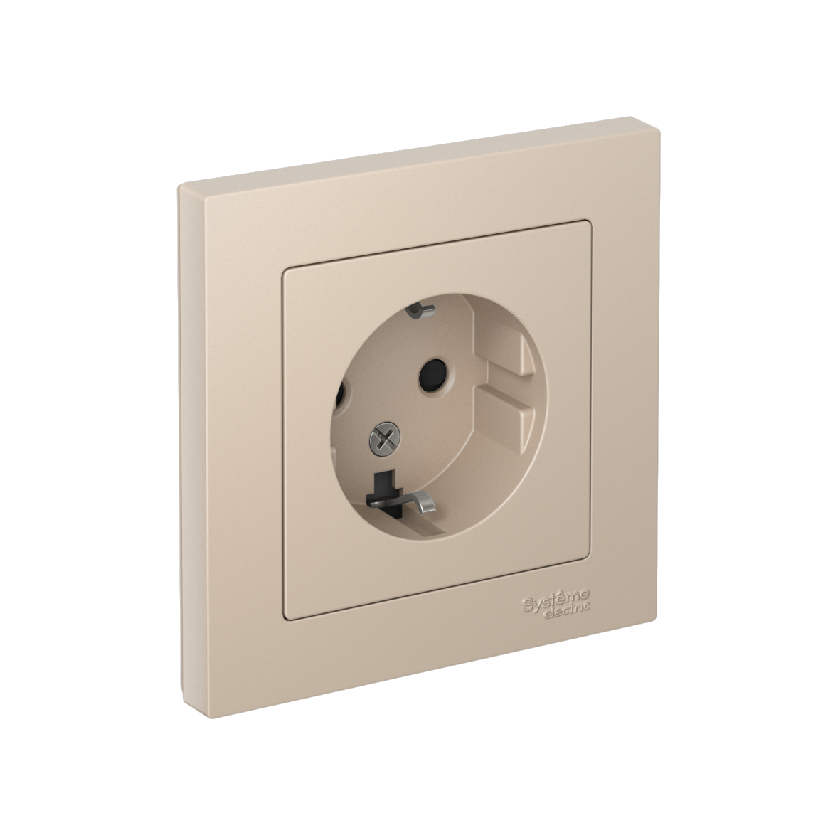 Systeme Electric AtlasDesign Песочный Розетка с/з со шторками, 16А, в сборе