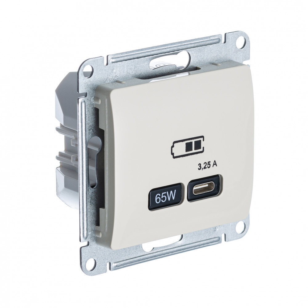 Systeme Electric Glossa Беж USB Розетка тип-C 65W высокоскор.заряд. QC, PD, мех.