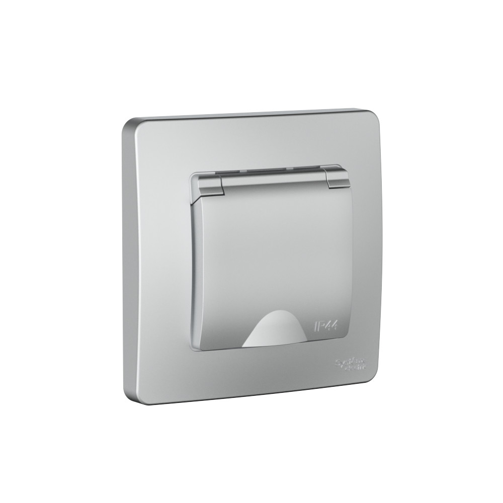 Systeme Electric Blanca внутр Алюминий Розетка с/з IP44 со шторками, с крышкой, 16А, 250В