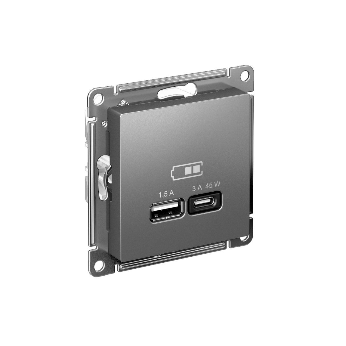 Systeme Electric AtlasDesign Сталь USB Розетка A + тип-C 45W высокоскор.заряд. QC, PD, мех.