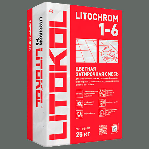 Затирка швов цементная Litokol Litochrom 1-6 C.10 серый, мешок 25 кг