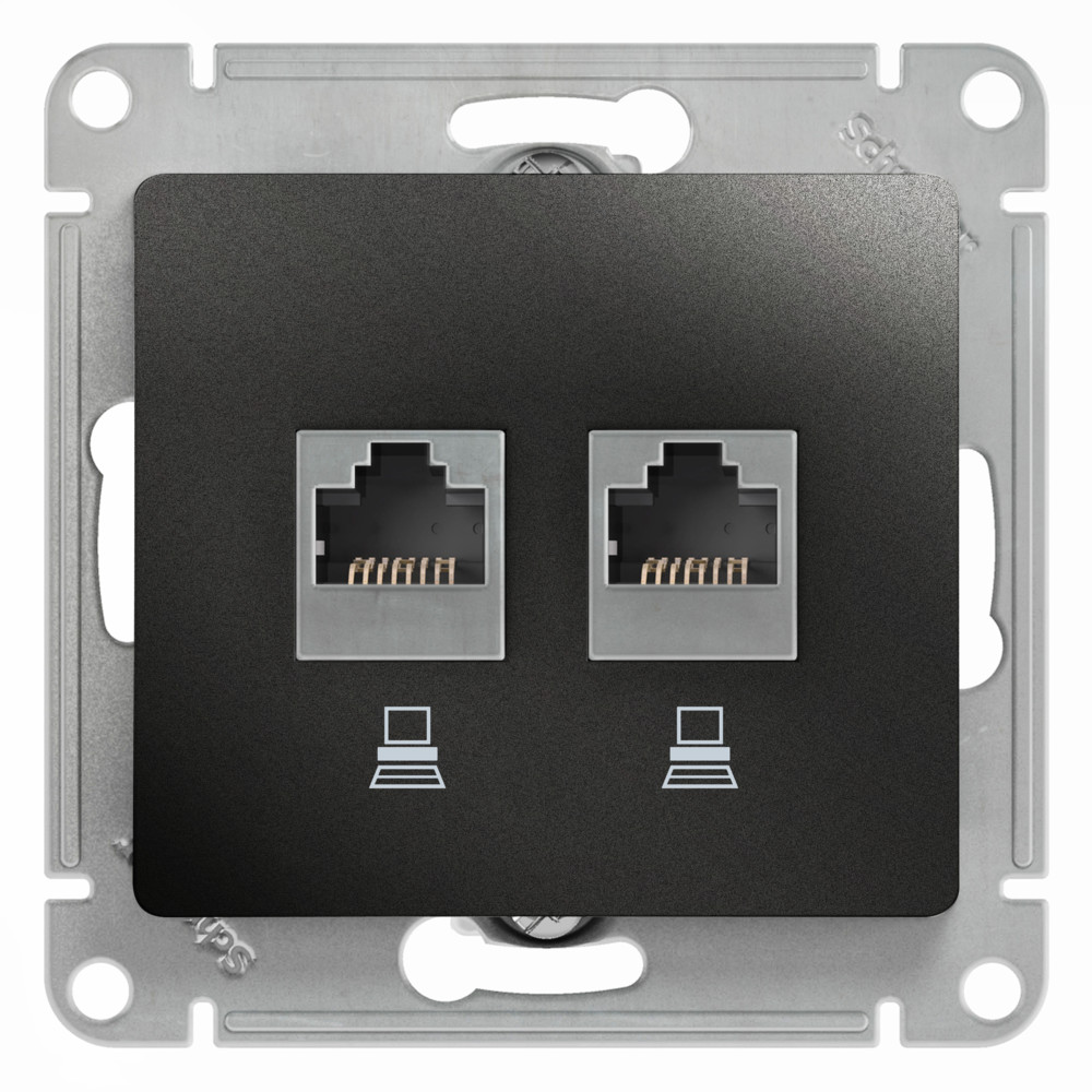 Systeme Electric Glossa Антрацит Розетка 2-ая компьютерная RJ45+RJ45, кат.5E
