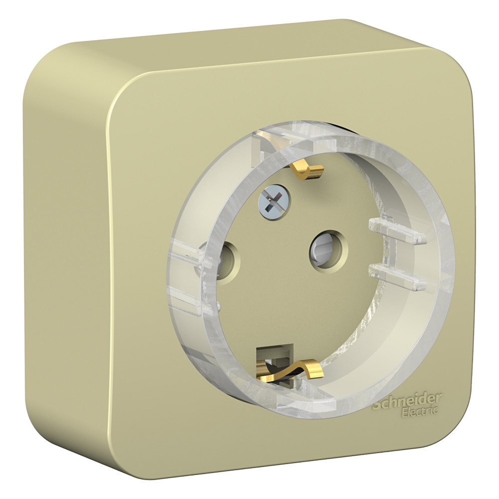 Systeme Electric Blanca наруж Беж Розетка с/з со шторками, (Компакт) изолир. пластина 16А, 250В