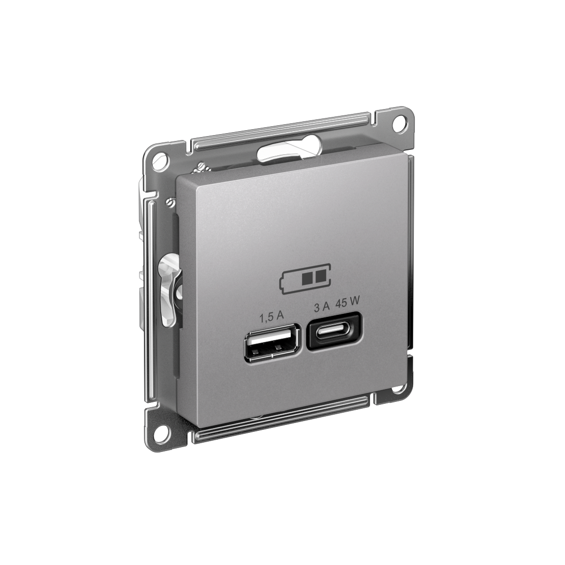 Systeme Electric AtlasDesign Алюминий USB Розетка A + тип-C 45W высокоскор.заряд. QC,PD, мех.