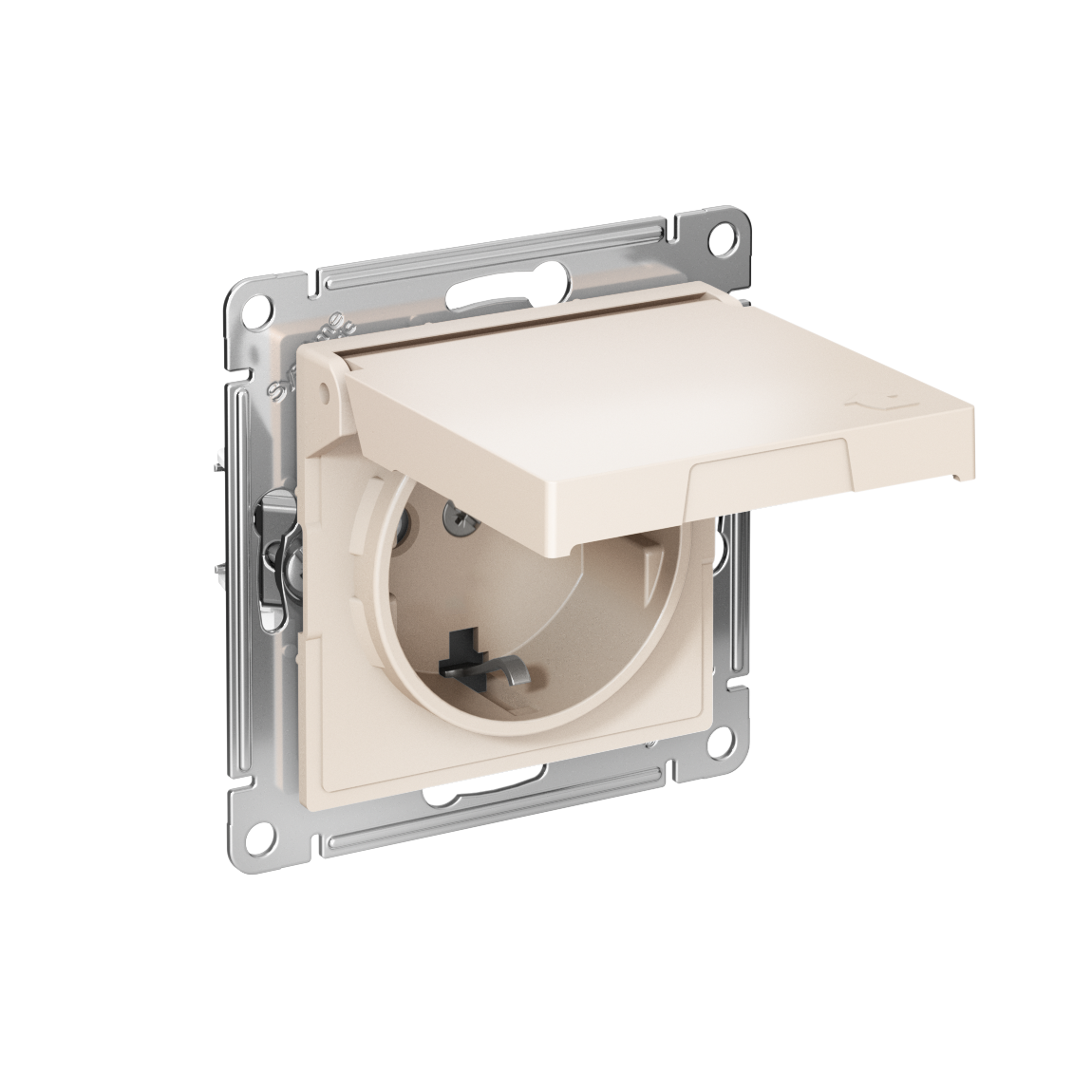 Systeme Electric AtlasDesign Бежевый Розетка с заземл. со шторк. с крышкой, 16А,IP20,мех., быстрозажим. клем.