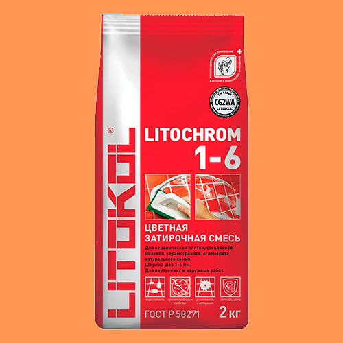 Затирка швов цементная Litokol Litochrom 1-6 C.700 оранж, алюм.мешок 2 кг