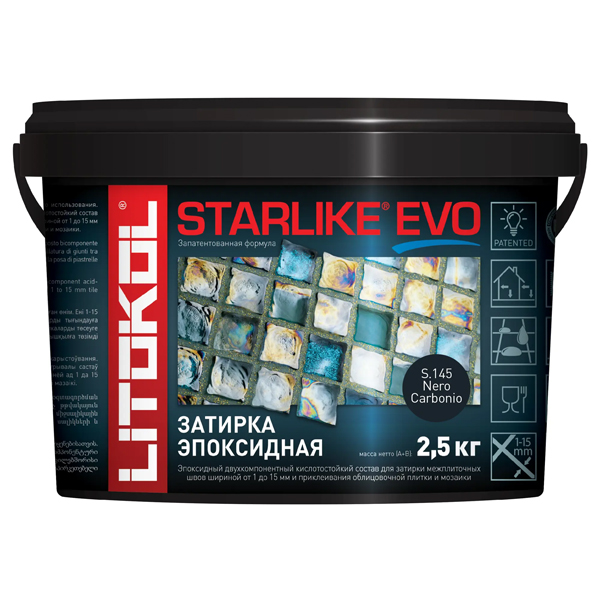 Эпоксидная затирка для плитки Litokol Starlike Evo S.145 Nero Carbonio, 2,5 кг