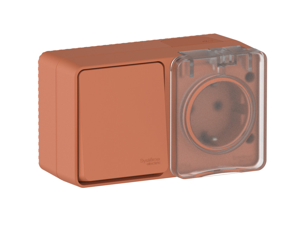 Systeme Electric AtlasDesign Profi54 Наруж Терракотовый Блок: Роз. з/к со шт. 16А, Выкл. 1-клав.10А