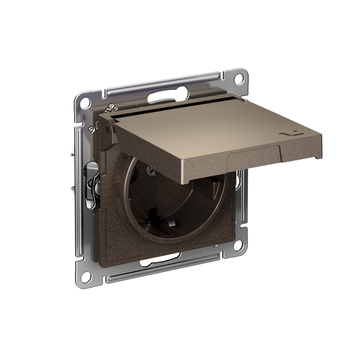 Systeme Electric AtlasDesign Мокко Розетка с заземл. со шторк. с крышкой, 16А,IP20,мех., быстрозажим. клем.