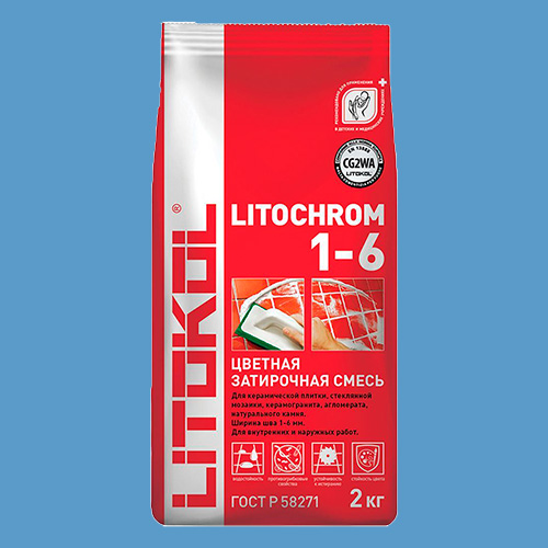Затирка швов цементная Litokol Litochrom 1-6 C.660 небесно-синий, алюм.мешок 2 кг