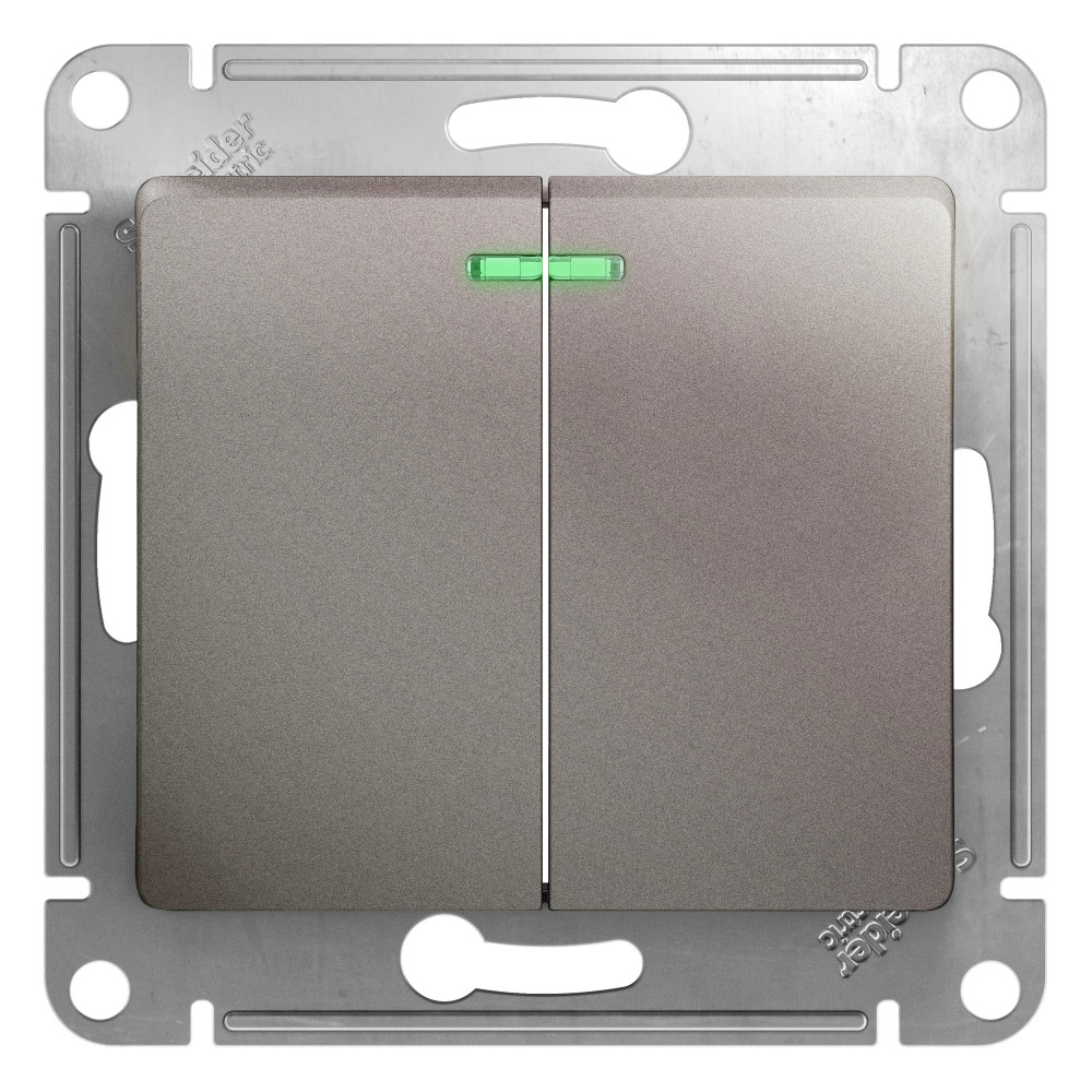 Systeme Electric Glossa Платина Выключатель 2-клавишный с подсветкой, сх.5а, 10AX