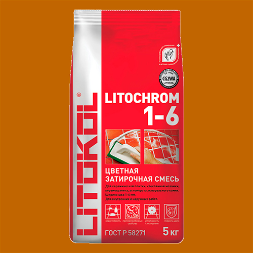 Затирка швов цементная Litokol Litochrom 1-6 C.90 красно-коричневый/терракота, алюм.мешок 5 кг