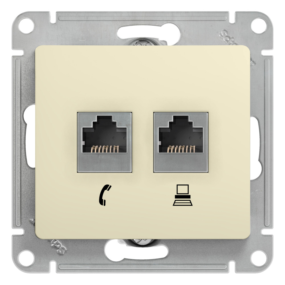 Systeme Electric Glossa Беж Розетка 2-я RJ11+RJ45, кат.5E