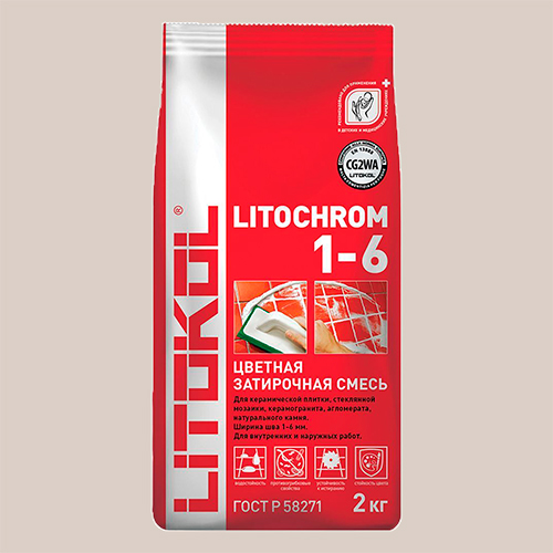 Затирка швов цементная Litokol Litochrom 1-6 C.20 светло-серый, алюм.мешок 5 кг